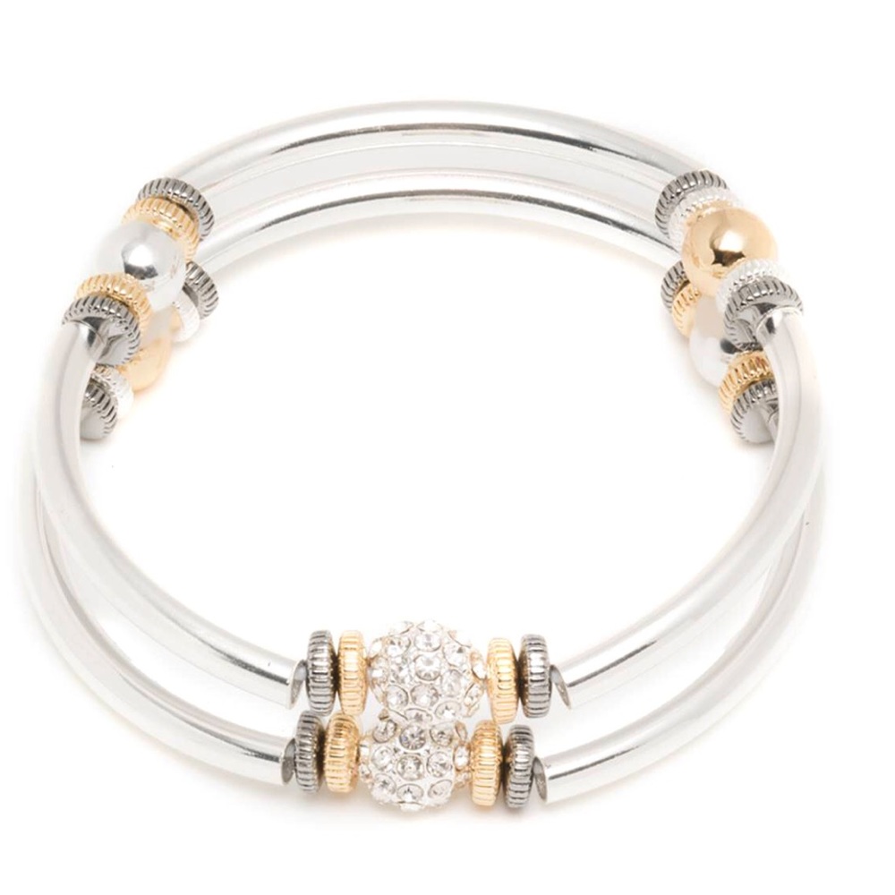 Nine West set Tri-Tone Crystal Bangle Bracelets